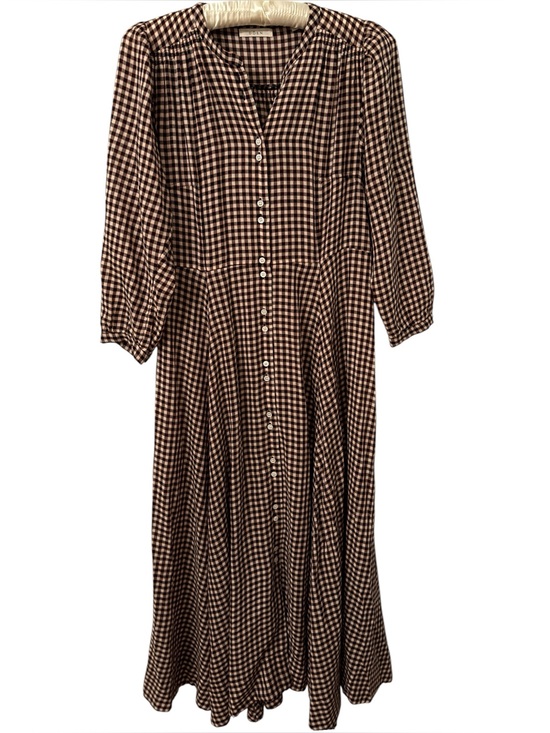Doen Dresses & Skirts - DÔEN Gingham Button Front Midi Dress Brown Cream Size L